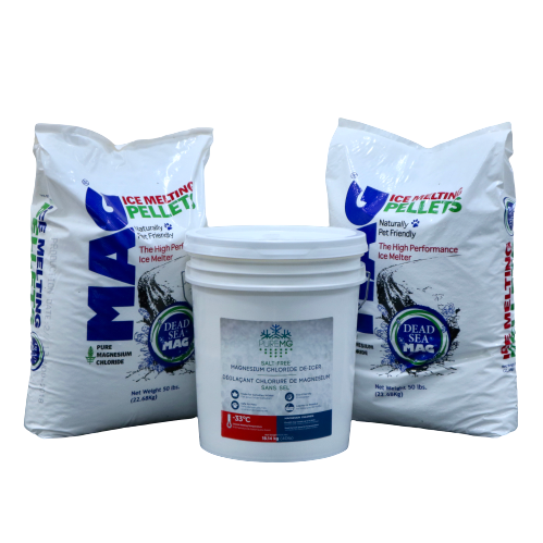 2 bags + 1 pail PureMG ice melting pellets